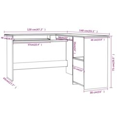 Berkfield Home L-Shaped Corner Desk White 120x140x75 cm Engineered Wood - Size: 120 x 140 x 75 cm - thumbnail 6