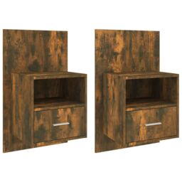 Berkfield Home Wall-mounted Bedside Cabinets 2 pcs Smoked Oak in Brown - thumbnail 2