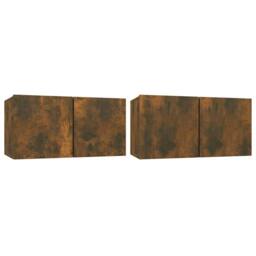 Berkfield Home Hanging TV Cabinets 2 pcs Smoked Oak 60x30x30 cm in Brown - Size: 60 x 30 x 30 cm - thumbnail 3