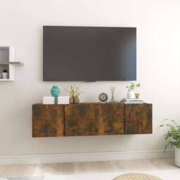 Berkfield Home Hanging TV Cabinets 2 pcs Smoked Oak 60x30x30 cm in Brown - Size: 60 x 30 x 30 cm - thumbnail 2