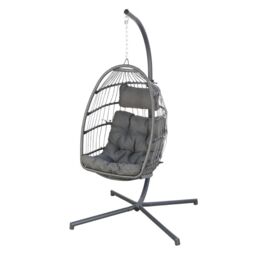 Home Garden Direct Chara Garden Egg Hanging Chair - Rattan Swing Chair in Grey - thumbnail 2