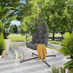 Home Garden Direct Chara Garden Egg Hanging Chair - Rattan Swing Chair in Grey - thumbnail 1