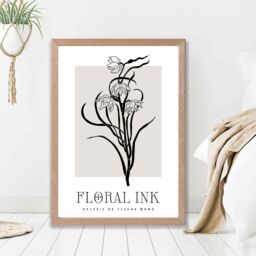 ARTZE Black & Beige Daffodils Floral Ink Sketch Framed Print SIZE: A4 with Oak Frame - thumbnail 2