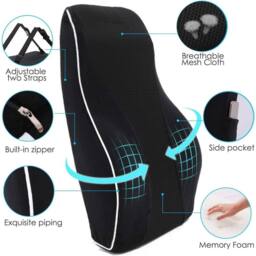 NESTLUNE Lumbar Car Seat Back Support Cushion Memory Foam in Black - Size: 100 cm x 190 cm - thumbnail 2