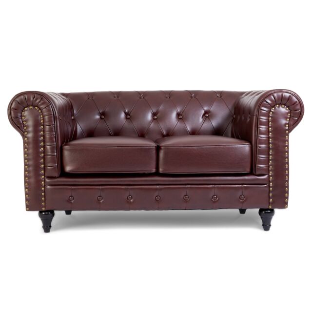 Bravich LTD Chesterfield Faux Leather 2 Seater Sofa Button Tufted with Wooden Legs in Brown - image 1