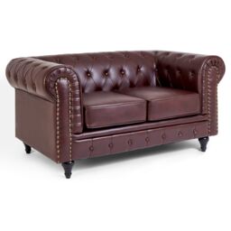 Bravich LTD Chesterfield Faux Leather 2 Seater Sofa Button Tufted with Wooden Legs in Brown - thumbnail 4