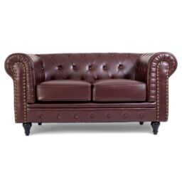Bravich LTD Chesterfield Faux Leather 2 Seater Sofa Button Tufted with Wooden Legs in Brown