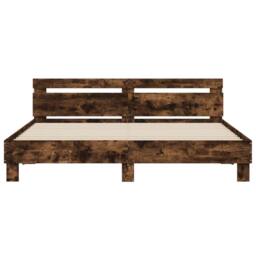 Berkfield Home Bed Frame with LED without Mattress Smoked Oak 160x200 cm in Brown - thumbnail 7