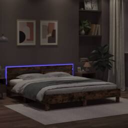 Berkfield Home Bed Frame with LED without Mattress Smoked Oak 160x200 cm in Brown - thumbnail 4