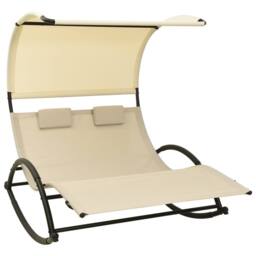 Berkfield Home Suitable Double Sun Lounger with Canopy Textilene Cream in Beige - thumbnail 2