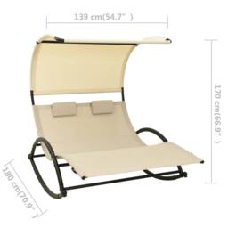 Berkfield Home Suitable Double Sun Lounger with Canopy Textilene Cream in Beige - thumbnail 7