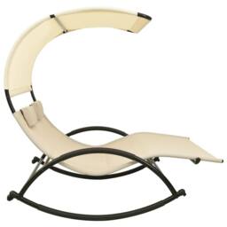 Berkfield Home Suitable Double Sun Lounger with Canopy Textilene Cream in Beige - thumbnail 1