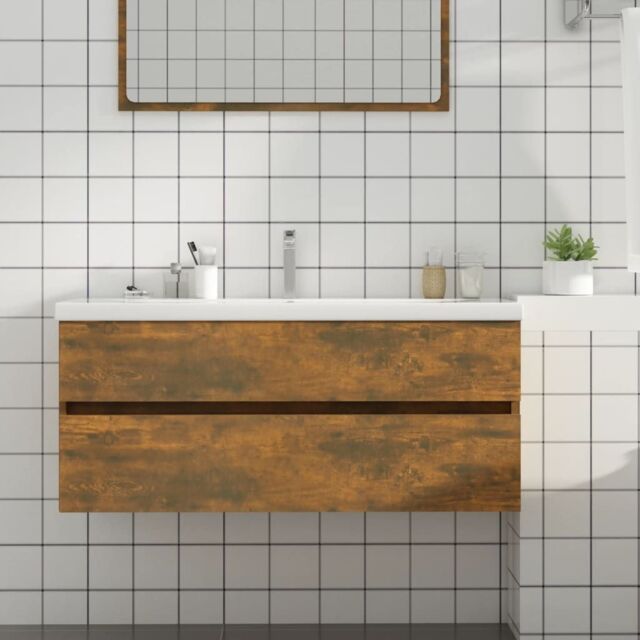 Berkfield Home Sink Cabinet Smoked Oak 100x38.5x45 cm Engineered Wood in Brown - image 1