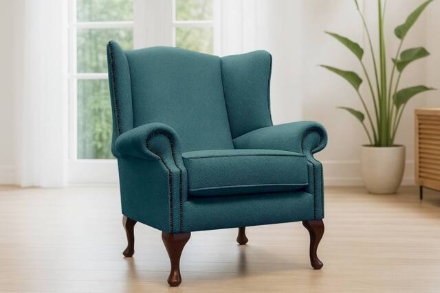 Somnior Hudson Sherpa Fabric Wingback Accent Arm Chair Manufactured in UK in Turquoise - Size: 1 Seater - image 1