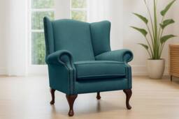 Somnior Hudson Sherpa Fabric Wingback Accent Arm Chair Manufactured in UK in Turquoise - Size: 1 Seater - thumbnail 1