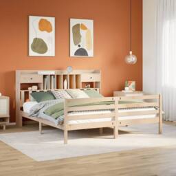 Berkfield Home Bookcase Bed without Mattress 180x200 cm Super King Solid Wood Pine in Light Tan - thumbnail 1