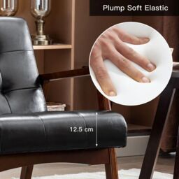 HomeMiYN Faux Leather Armchair, Vintage-Style Chair with Solid Wood Legs, Modern Faux Leather Chair for Living Room Bedroom in Black - thumbnail 5