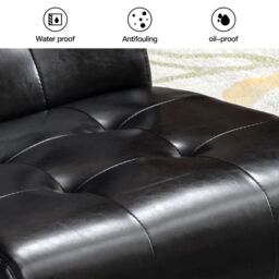 HomeMiYN Faux Leather Armchair, Vintage-Style Chair with Solid Wood Legs, Modern Faux Leather Chair for Living Room Bedroom in Black - thumbnail 3