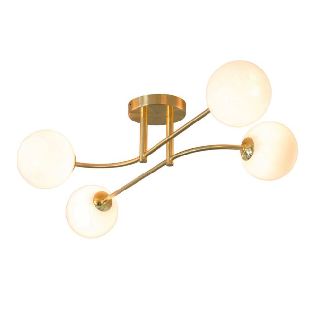 Loops Semi Flush Ceiling Light Satin Brass Plate & Opal Glass 4 x 3W LED G9 in Clear - image 1