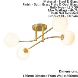 Loops Semi Flush Ceiling Light Satin Brass Plate & Opal Glass 4 x 3W LED G9 in Clear - thumbnail 2