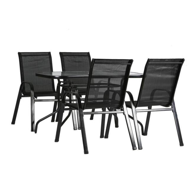 Harbour Housewares 4 Seater Metal Garden Furniture Set 120cm x 70cm Black - Size: 120 cm x 70 cm - image 1