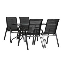 Harbour Housewares 4 Seater Metal Garden Furniture Set 120cm x 70cm Black - Size: 120 cm x 70 cm - thumbnail 1