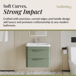 Balterley Contemporary Wall Hung 2 Drawer Bathroom Vanity Unit, Green, 610mm in Green - thumbnail 6