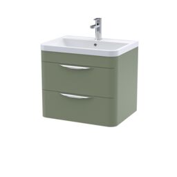 Balterley Contemporary Wall Hung 2 Drawer Bathroom Vanity Unit, Green, 610mm in Green