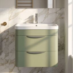 Balterley Contemporary Wall Hung 2 Drawer Bathroom Vanity Unit, Green, 610mm in Green - thumbnail 9