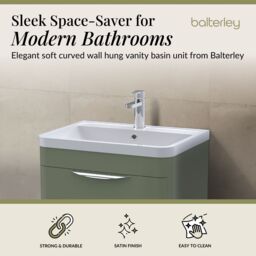Balterley Contemporary Wall Hung 2 Drawer Bathroom Vanity Unit, Green, 610mm in Green - thumbnail 3