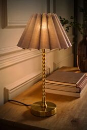ValueLights Maeve Scallop Pleated Tapered Shade Brushed Gold Bobbin Bobble Table Lamp in Grey - thumbnail 2