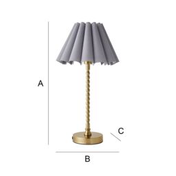 ValueLights Maeve Scallop Pleated Tapered Shade Brushed Gold Bobbin Bobble Table Lamp in Grey - thumbnail 8