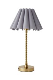 ValueLights Maeve Scallop Pleated Tapered Shade Brushed Gold Bobbin Bobble Table Lamp in Grey - thumbnail 6