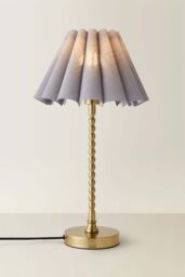 ValueLights Maeve Scallop Pleated Tapered Shade Brushed Gold Bobbin Bobble Table Lamp in Grey - thumbnail 3
