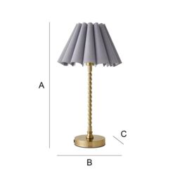 ValueLights Maeve Scallop Pleated Tapered Shade Brushed Gold Bobbin Bobble Table Lamp in Grey - thumbnail 7
