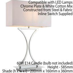 Loops 2 PACK Modern Table Lamp Light Chrome Metal & White Shade Square Desk Sideboard - thumbnail 3
