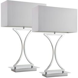 Loops 2 PACK Modern Table Lamp Light Chrome Metal & White Shade Square Desk Sideboard - thumbnail 1