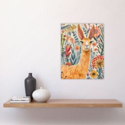 "Artery8 Lady Llama with Colourful Flowers Watercolour Wall Art Print - Size: W18"" x H24""" - thumbnail 4