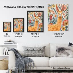 "Artery8 Lady Llama with Colourful Flowers Watercolour Wall Art Print - Size: W18"" x H24""" - thumbnail 3
