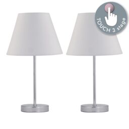 First Choice Lighting Set of 2 Chrome Touch Operated Table Lamps with Ivory Off-White Shades in Silver - thumbnail 2