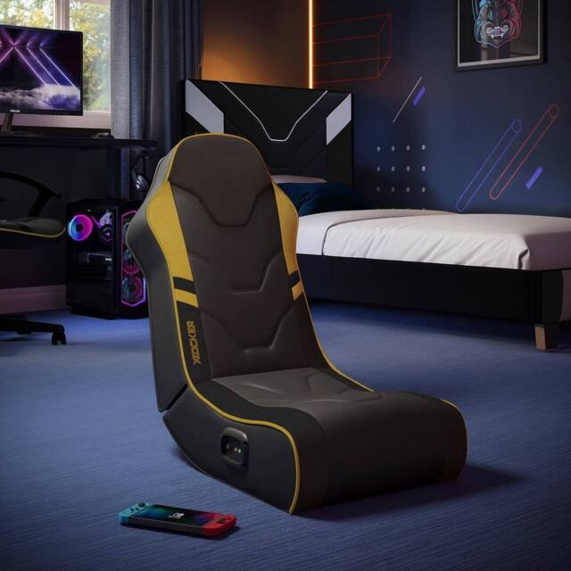 X Rocker Shadow 2.0 Audio Floor Rocker Gaming Chair for Kids in Gold - image 1