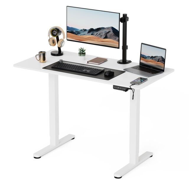 VonHaus Medium Home Office Electric Standing Desk with USB-C Charging in White - image 1