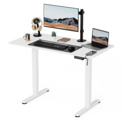 VonHaus Medium Home Office Electric Standing Desk with USB-C Charging in White - thumbnail 1