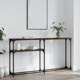Berkfield Home Console Table Smoked Oak 145x22.5x75 cm Engineered Wood in Brown - thumbnail 1