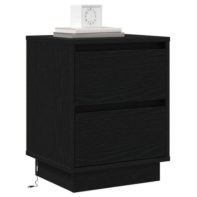 Berkfield Home Modern Bedside Cabinet with LED Lights Black 39x34.5x50 cm - image 1
