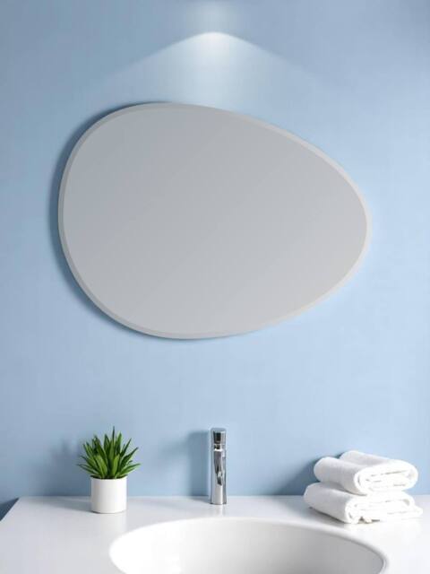 Showerdrape Angel Pebble Oval Wall Mounted Frameless Bevelled Edge Bathroom Mirror 60 x 45cm in Silver - Size: Small - image 1