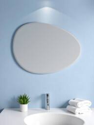 Showerdrape Angel Pebble Oval Wall Mounted Frameless Bevelled Edge Bathroom Mirror 60 x 45cm in Silver - Size: Small - thumbnail 1