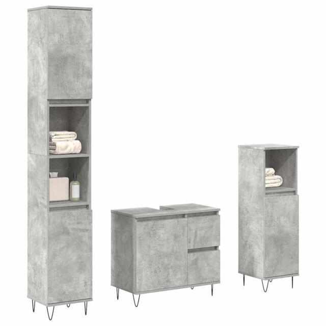 Berkfield Home 3 Piece Bathroom Furniture Set Concrete Grey Engineered Wood - image 1