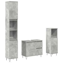 Berkfield Home 3 Piece Bathroom Furniture Set Concrete Grey Engineered Wood - thumbnail 2