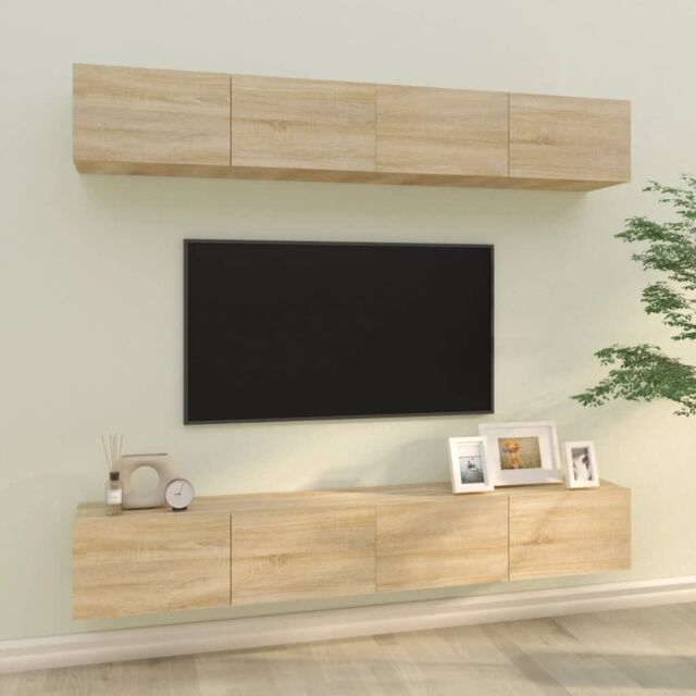 Berkfield Home Wall TV Cabinets 4 pcs Sonoma Oak 100x30x30 cm in Brown - Size: 100 x 30 x 30 cm - image 1